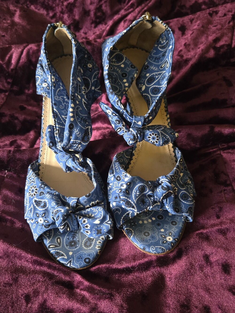 Charlotte Olympia Blue Bandana Print Pinup Sandal Heels 38 - Picture 2 of 8